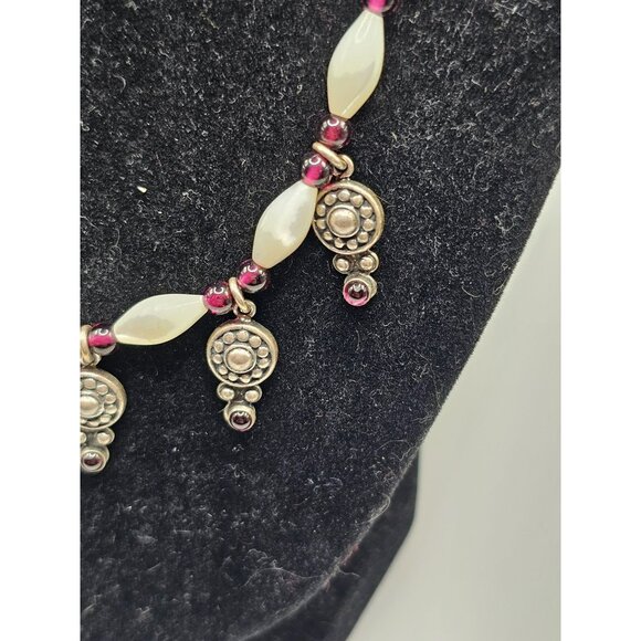 Vintage Sterling Silver Necklace With Purple & White Beads Ornate Dangles 925 Cl - Picture 9 of 9